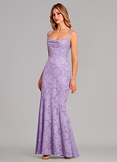 Azazie Aubrey Jurken voor bruidsmeisjes Jurk van Bloemen Burn-out met Zeemeermin Boog Lila image3