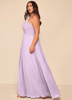 Azazie Ginger Abiti da Damigella Abito A-Line in Chiffon con Scollo Halter a Pieghe Lilla Glassato image13