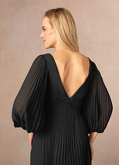 Azazie Zahara Mère de la mariée Robes Robe Trapèze en Mousseline de soie Col V plissé Noir image6