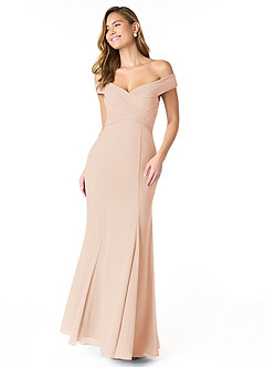 Azazie Lecia Bridesmaid Dresses English Rose Empire Off-The-Shoulder Pleated Chiffon Convertible Dress image1