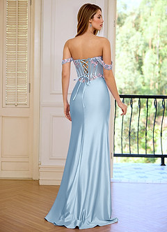 Minicom Bleu Ciel Robe de bal sirène en satin stretch brodé de sequins image2