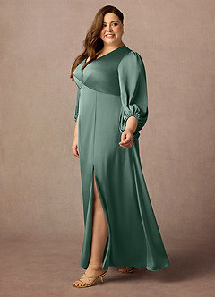 Azazie Luna Mère de la mariée Robes Robe Trapèze en Satin extensible Plissée Eucalyptus image8