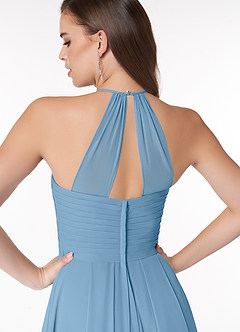 Azazie Ginger Bridesmaid Dresses Steel Blue A-Line Halter Pleated Chiffon Dress image3