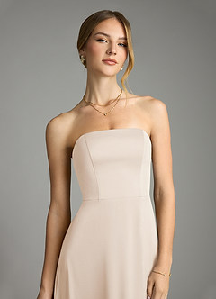 Azazie Wren Vestidos de damas de honor Vestido de Alabastro Blanco de Satén Elástico de Corte en A Convertible con Sin tirantes image4