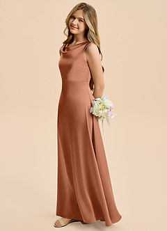 Azazie Kiki Junior Bronzer A-Line Bow Stretch Satin Dress image3