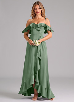 Azazie Lyra Bridesmaid Dresses Matcha A-Line Off the Shoulder Stretch Satin Convertible Dress image5
