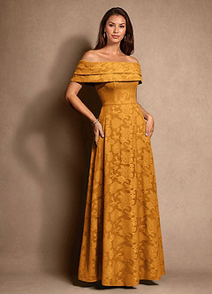 Azazie New Britain Kleider für die Brautmutter A-Linie Plissee Blumen-Burnout Kleid Butterscotch image2