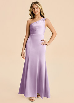 Azazie Ren Junior Frosted Lilac A-Line Pleated Stretch Satin Dress image4
