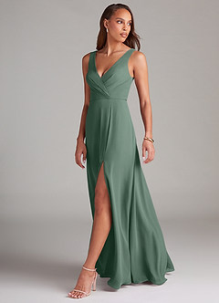 Azazie Nelly Bridesmaid Dresses Eucalyptus A-Line Pleated Chiffon Dress image4