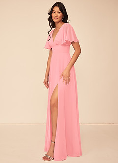 Azazie Kimber Bridesmaid Dresses Flamingo A-Line Flounce Sleeve Chiffon Dress image11