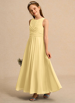 Azazie Ducky Girls Formal Blumenmädchenkleider A-Linie Plissee Chiffon Kleid Butter image5