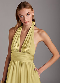 Azazie Oli Robes de demoiselle d'honneur Combinaison en Satin extensible Plissée Sorbet Citron image6