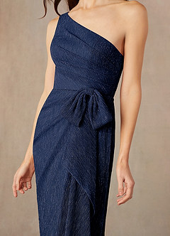 Azazie Jocelyn Mother of the Bride Dresses Dark Navy Sheath One Shoulder Metallic Mesh Dress image3