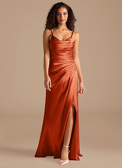 Azazie Deandra Bridesmaid Dresses Paprika Mermaid Pleated Metallic Satin Dress image4