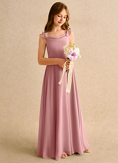 Azazie Puppy Girls Formal Abiti da Ragazza di Fiori Abito A-Line in Chiffon Plissettato Rosa Polverosa image1