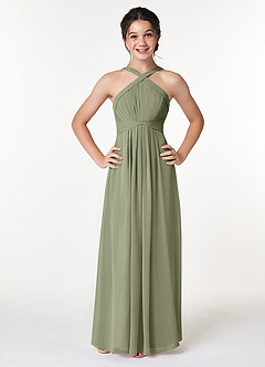 Azazie Anthea Junior Blue Jay Pleated Chiffon Dress image1