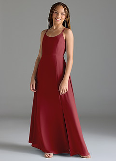 Azazie Moira Junior Pomegranate A-Line with Pockets Chiffon Dress image3