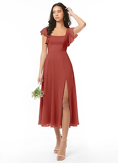 Azazie Bondi Brautjungfernkleider A-Linie Gestreift Chiffon Kleid Terrakotta image1