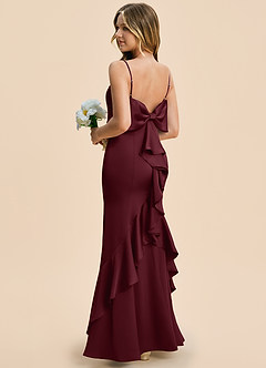 Azazie Lioren Junior Cabernet Sheath Bow Stretch Satin Dress image4