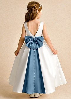 Azazie Cherry Flower Girl Dresses Ivory Bermuda Ball-Gown Pleated Matte Satin Dress image1