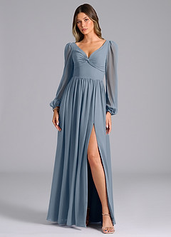 Azazie Teri Bridesmaid Dresses Twilight A-Line Long Sleeve Chiffon Dress image4