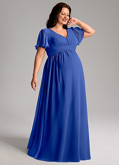 Azazie Verna Vestidos de dama de honra para maternidade Vestido Linha A Ruched Comprimento do chão Chiffon image7