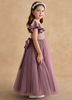 Azazie Suzy Robe Demoiselle D'honneur Fillette Robe Trapèze en Tulle avec manches Mauve Vintage image3