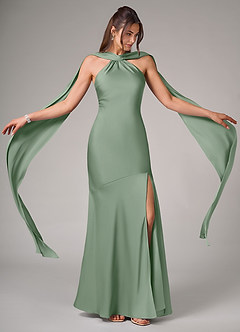 Azazie Kinsley Bridesmaid Dresses Matcha Mermaid Side Slit Stretch Satin Dress image2
