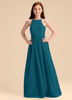 Azazie Arianthe Junior Abito A-Line in Chiffon Plissettato Blu Inchiostro image1