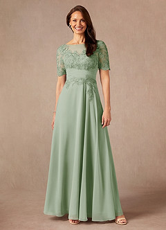 Azazie Raissa Mother of the Bride Dresses Dusty Sage A-Line Lace Chiffon Dress image1