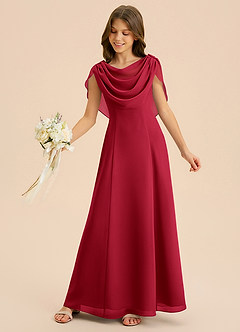 Azazie Lambie Junior Scarlet A-Line Pleated Chiffon Dress image6