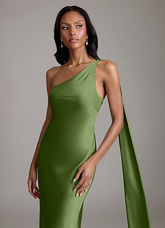 Azazie Galinda Brudtärnklänningar Klä av Sjöjungfru i Stretch Satin Ena axeln Enbärsgrön image3