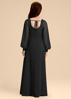Azazie Bondi Junior Black A-Line Blouson Chiffon Dress image2