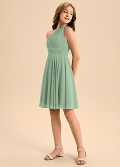 Azazie Charlize Junior Matcha A-Line Pleated Chiffon Dress image4