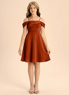 Azazie Anselie Junior Vestido de Pimenton de Satén Elástico de Corte en A con Plisado image3