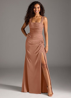 Azazie Jesaphine Bridesmaid Dresses Bronzer Sheath Bow Chiffon Dress image4