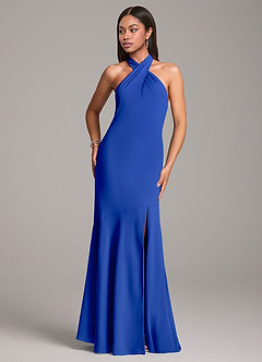 Azazie Lorena Robes de demoiselle d'honneur Robe Sirène en Mousseline de soie Plissée Bleu Roi image4
