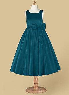 Azazie Bo Peep Final Sale Ink Blue A-Line Bow Matte Satin Dress image7