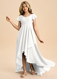 Azazie Caria Junior White A-Line Pleated Chiffon Dress image1