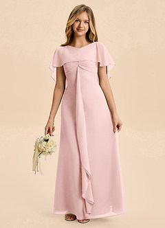 Azazie Selena Junior Powder Pink A-Line Ruched Chiffon Dress image6