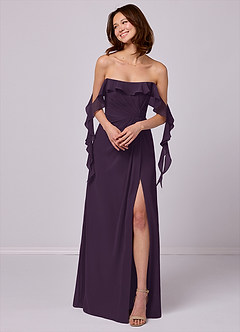 Barbie ♥ Azazie Bridesmaid Dresses Plum A-Line Off the Shoulder Chiffon Convertible Dress image4