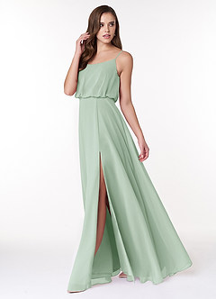 Azazie Lupe Final Sale Agave A-Line Scoop Blouson Chiffon Dress image3