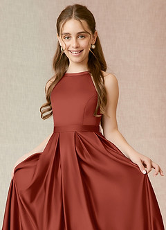 Azazie Arianthe Junior Terracotta A-Line with Pockets Stretch Satin Dress image5