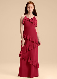 Azazie Evara Junior Scarlet A-Line Chiffon Dress image3