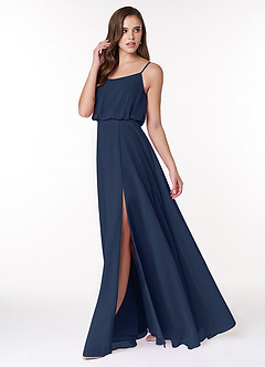 Azazie Lupe Bridesmaid Dresses Dark Navy A-Line Scoop Blouson Chiffon Dress image3
