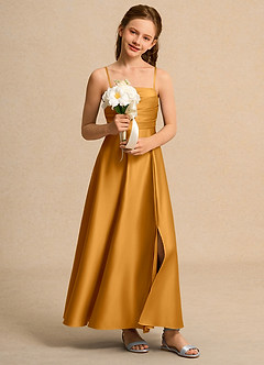 Azazie Pebbles Junior Formal Flower Girl Klänningar Klä A-Line i Matt satäng Plisserad image7