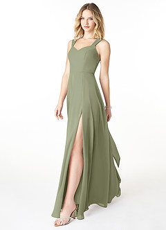 Azazie Julie At-home Try On Dresses Agave A-Line Sweetheart Neckline Chiffon Dress image3
