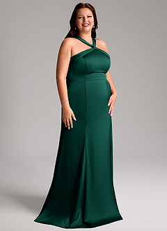 Azazie Rue Bridesmaid Dresses Emerald A-Line Pleated Stretch Satin Dress image12