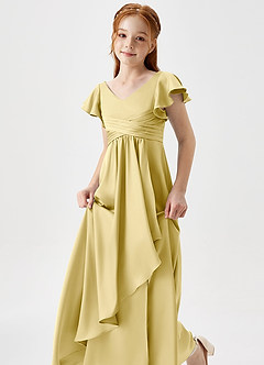 Azazie Omari Junior Lemon Sorbet A-Line Pleated Stretch Satin Dress image6