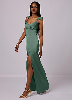 Barbie ♥ Azazie Bridesmaid Dresses Eucalyptus Sheath Stretch Satin Dress image1